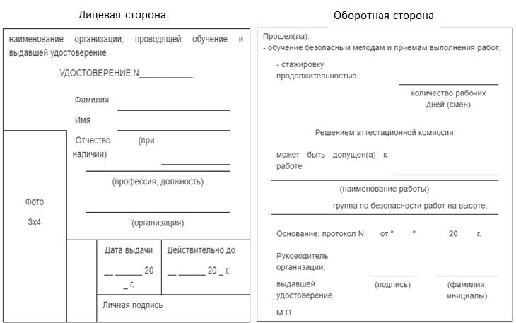 Правила работа на высоте приказ 155н. Охрана труда на высоте удостоверение образец. Удостоверение по высоте 1 группа образец. Допуск к работе на высоте образец удостоверения.