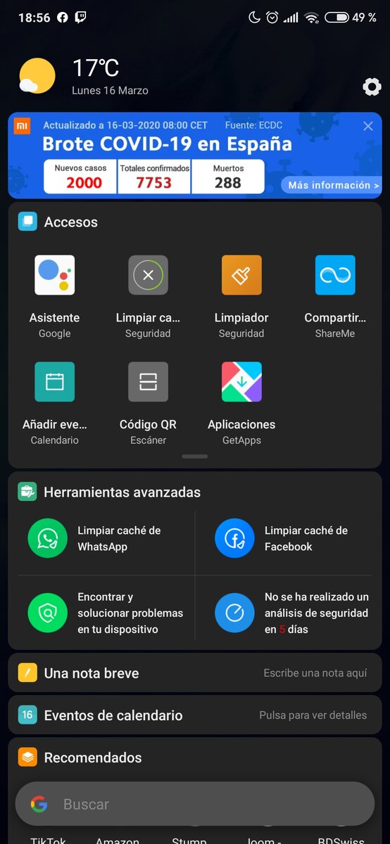 Активировать или включить виджет о Корона вирусе в MIUI можно в "Настроках"