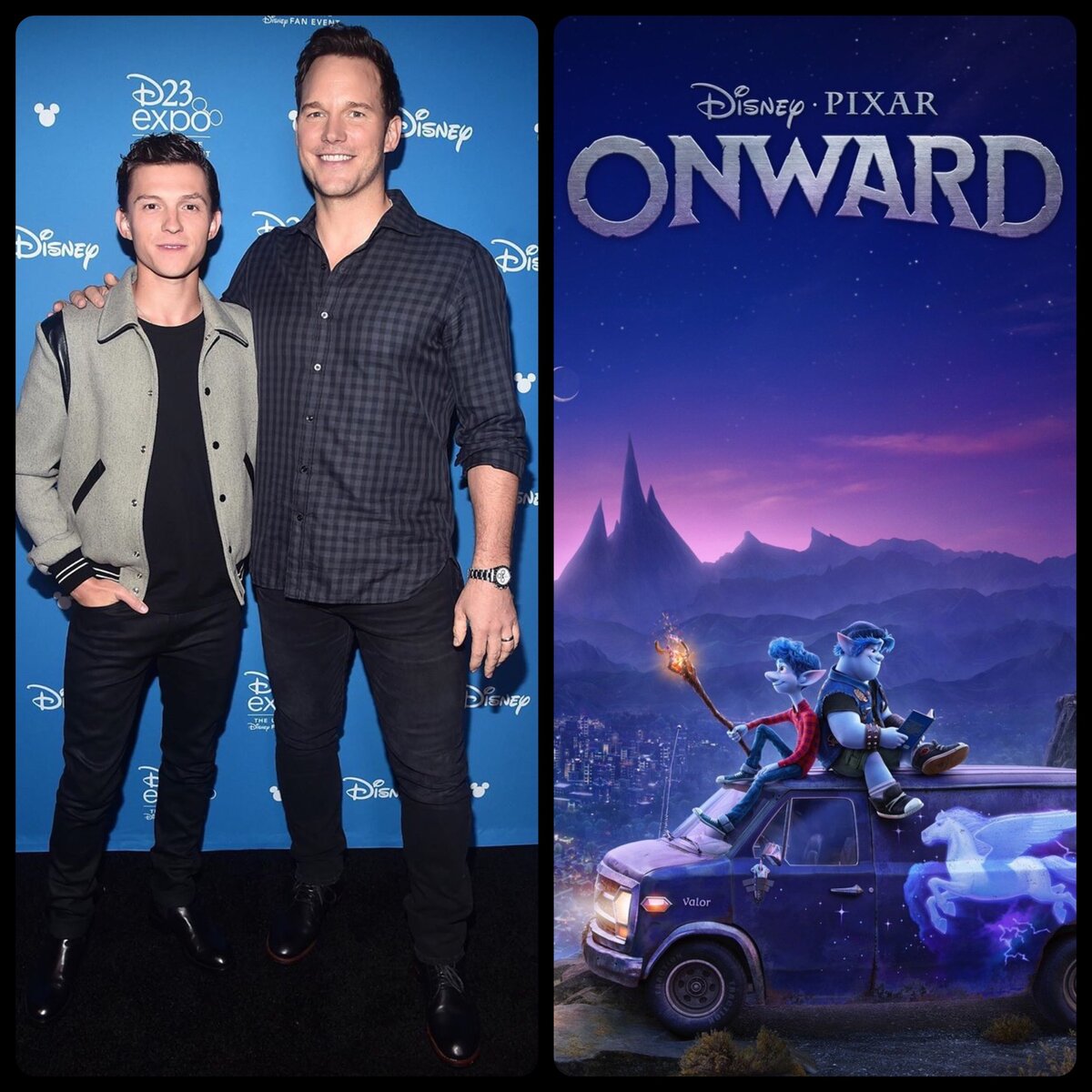 Актеры Том Холланд и Крис Прэтт и их персонажи Иэн и Барли Лайтфут 