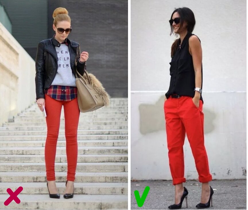Женские красные брюки: где уместны и с чем носить