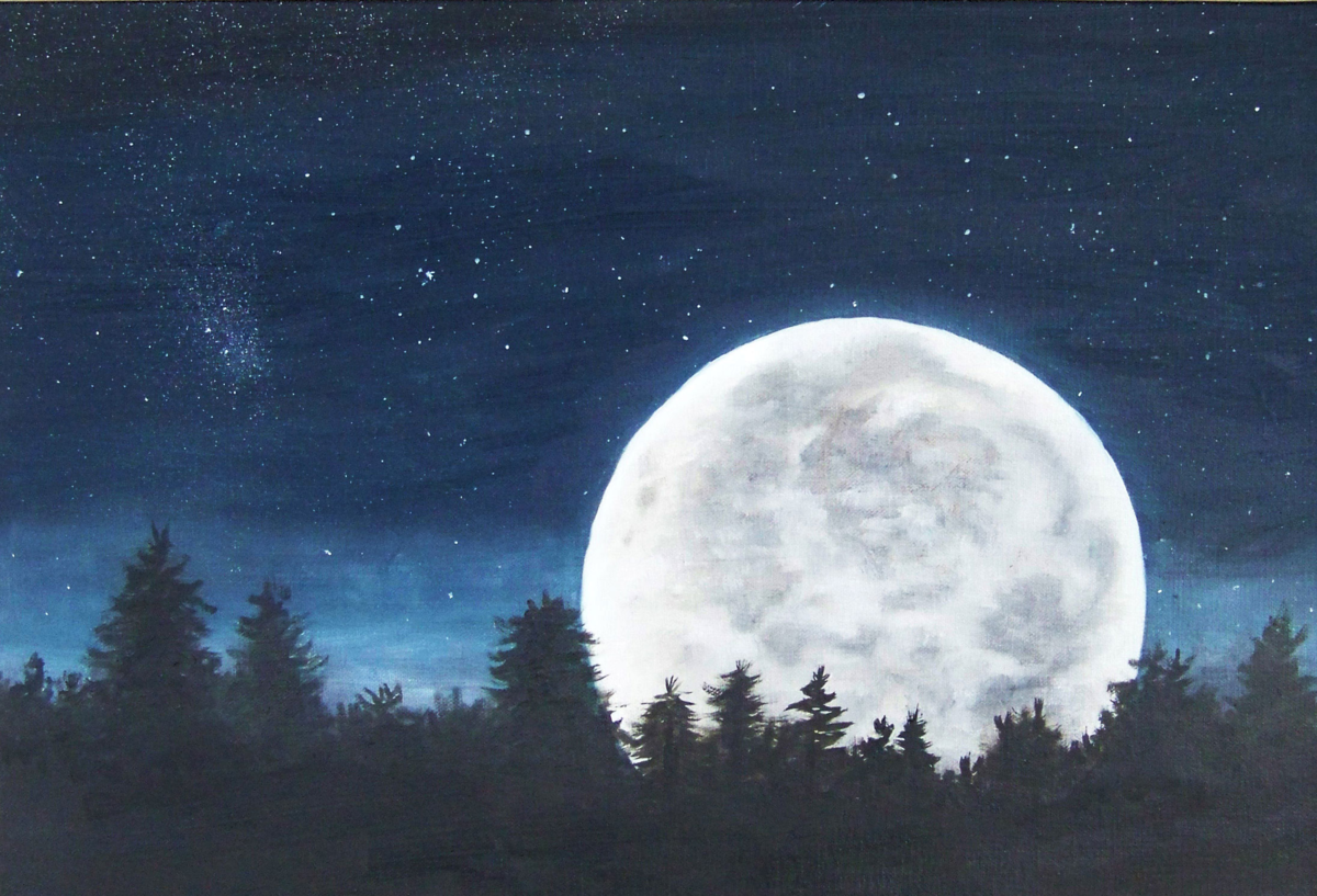 Картина небо луна. Пейзаж ночь. Ночной пейзаж гуашью. Картина Луна. Ночь гуашью.