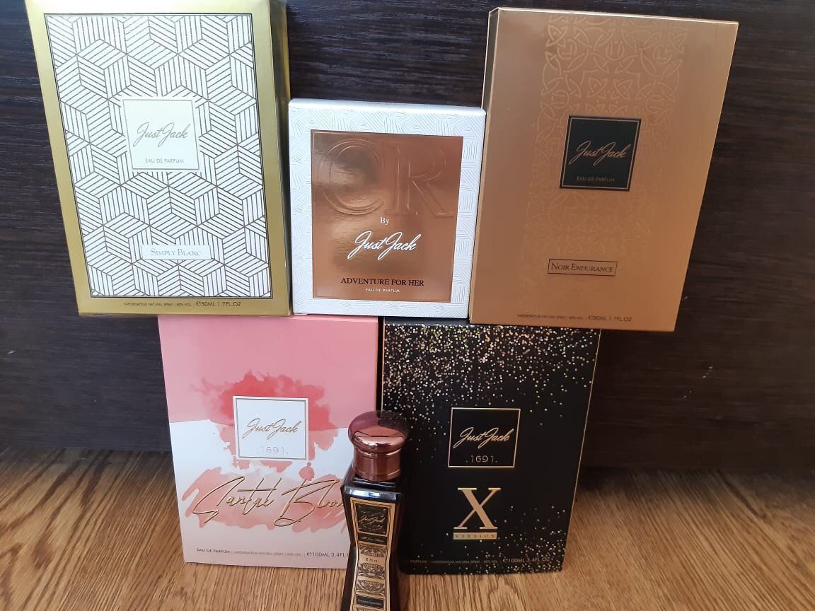 Just Jack Italian leather, X version, Santal bloom, Noir endurance, Simply blanc, Adventure for her