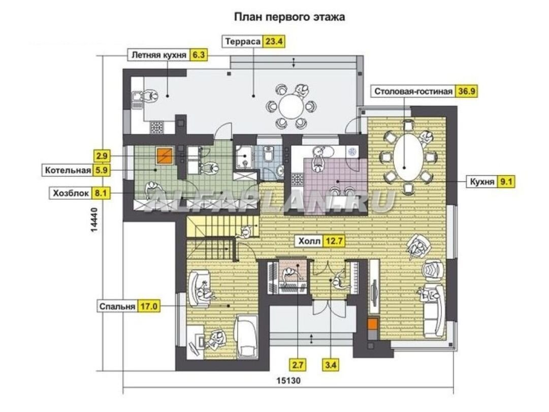 Планировка 1-го этажа дома К-063