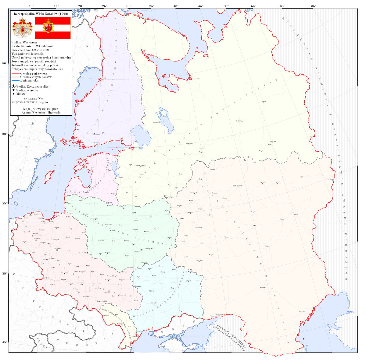 карта Речи Посполитой на рубеже 19-20 века