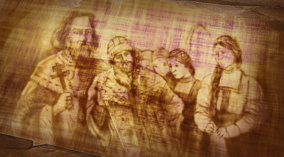 Филарет, царь Михаил и Мария Хлопова. Рисунок песком