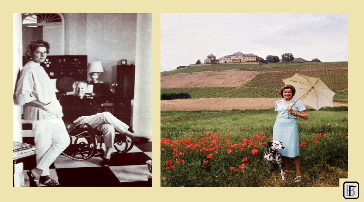 Слева - князь и княгиня фон Миттернихи, справа - Татьяна Миттерних на фоне родового замка в Чехословакии 