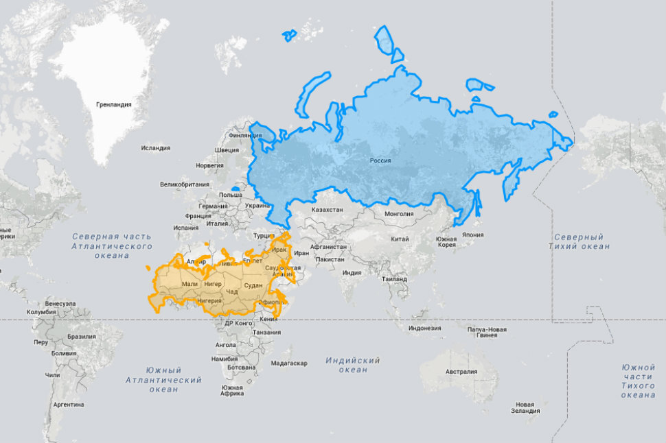 Карта мира с выделенной россией