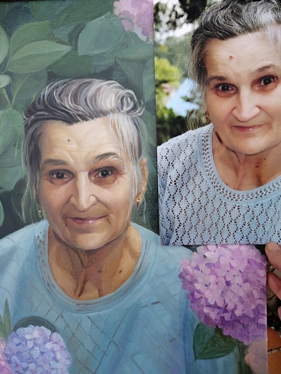 Фото автора. Тяглова Н. В. "Портрет мамы". Рисую портрет с фотографии к большому моему сожалению. Не успела написать с натуры.