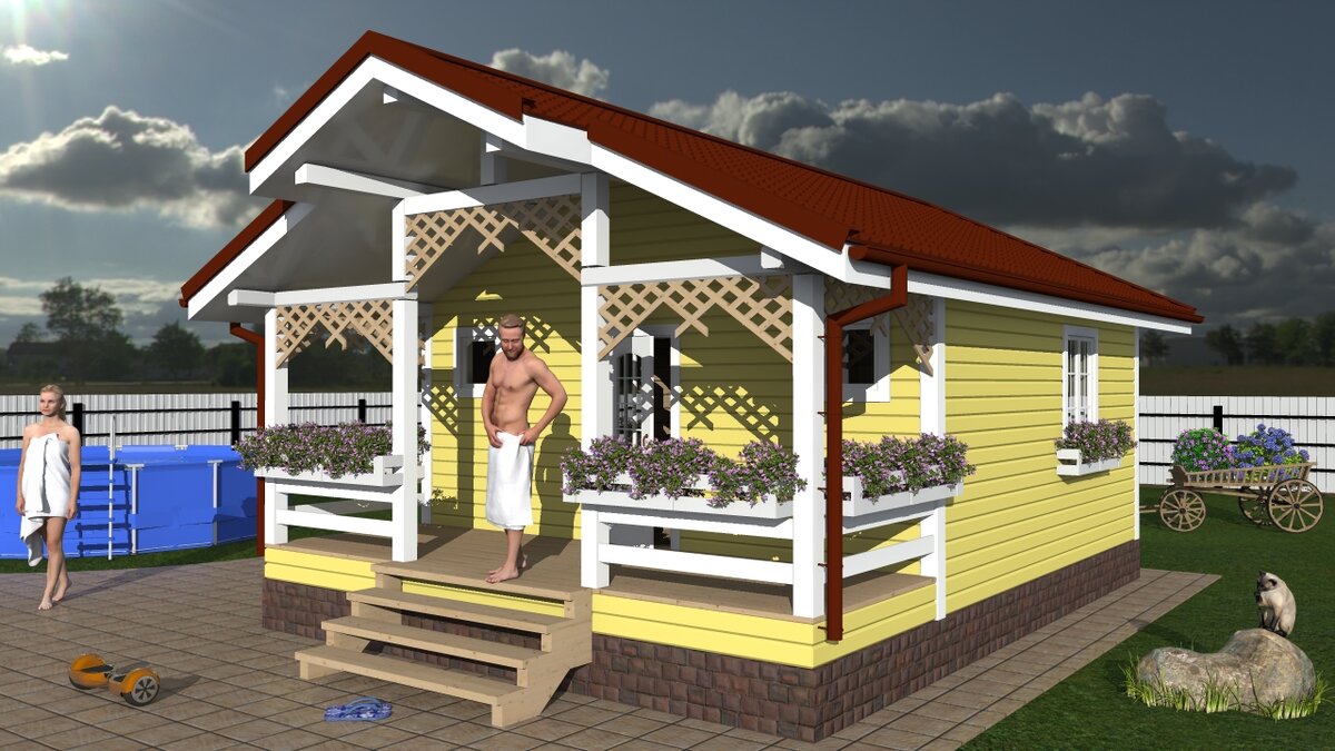 Баня из бруса 6 на 8 м. Источник: https://novostroidom.ru