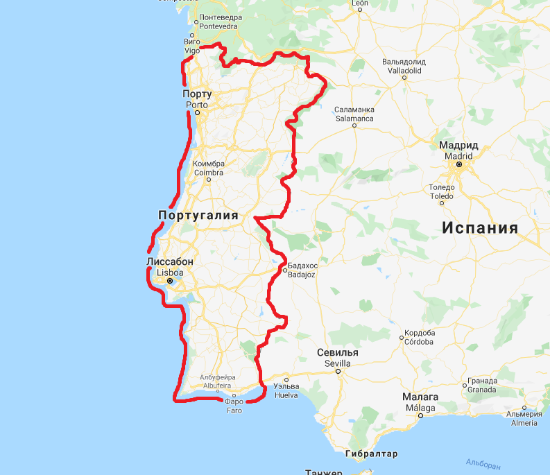 Португалия на карте. Выделена красным.
