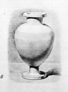 Натурная постановка: Ваза. Фон нейтральный. Освещение верхнее боковое.