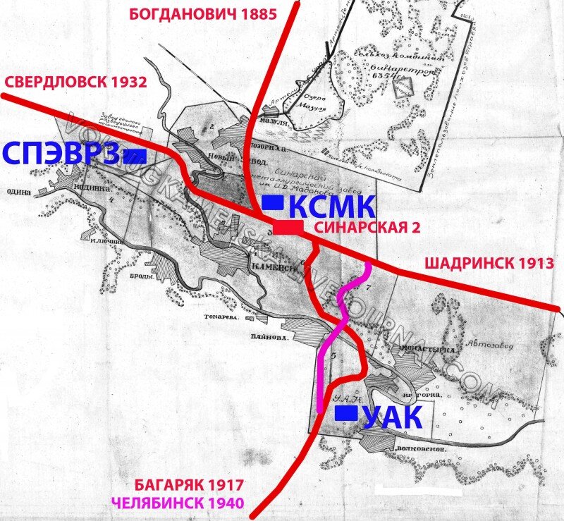 План расположения заводов и железных дорог.