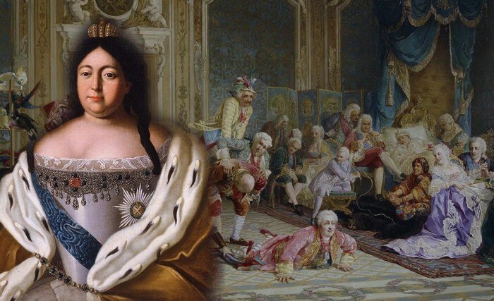 Анна Иоанновна  в кругу шутов и дураков