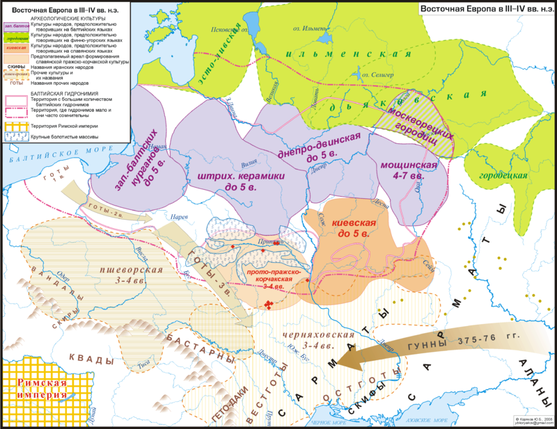 Рис. 2. Карта балтийских и славянских археологических культур III—IV вв.