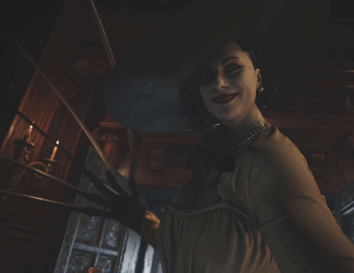 Скриншот из игры: та самая зловещая леди Димитреску.