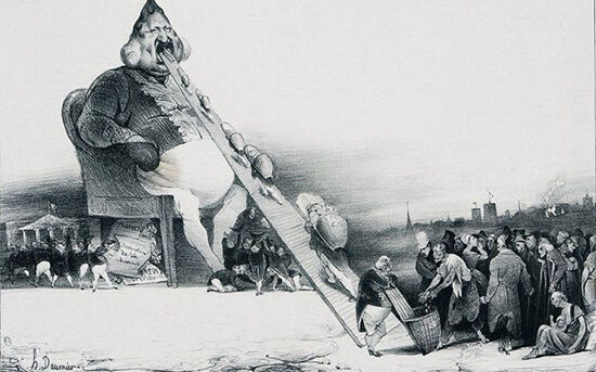 Из-за двух карикатур на короля Домье полгода сидел в тюрьме в 1832 году. Луи-Филиппа он изобразил в образе Гаргантюа