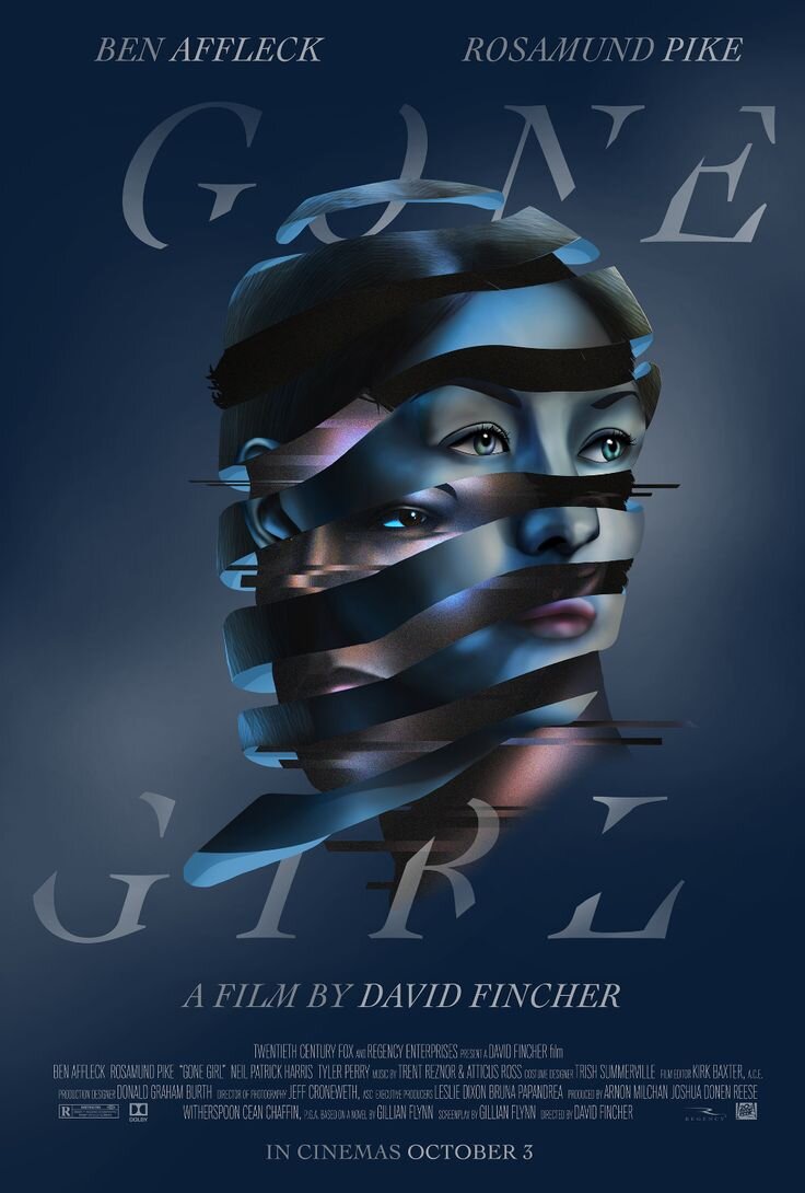 Постер к фильму Дэвида Финчера "Исчезнувшая" (2014 год). Главные роли: Бен Аффлек и Розамунд Пайк