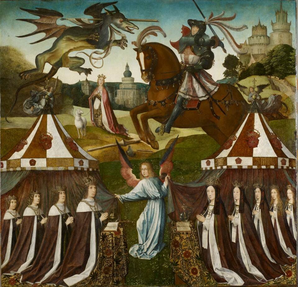 Фламандская школа. Семья Генриха VII со святым Георгием и драконом,  1503 – 1509
