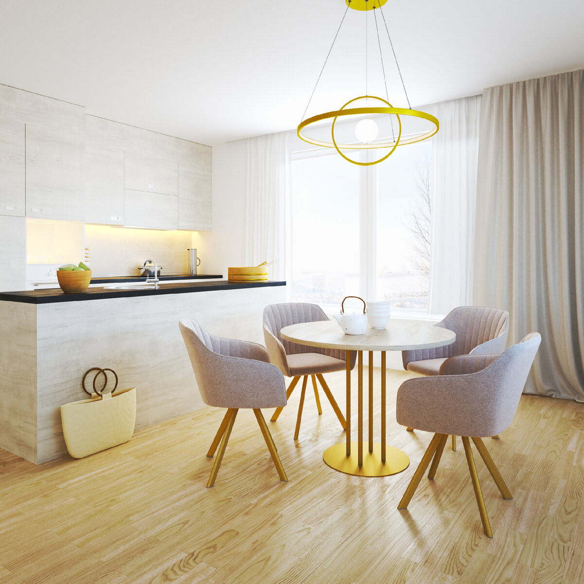 Круглый стол Амори и стулья Шандон Луч, ателье дизайнерских стульев DEBUT