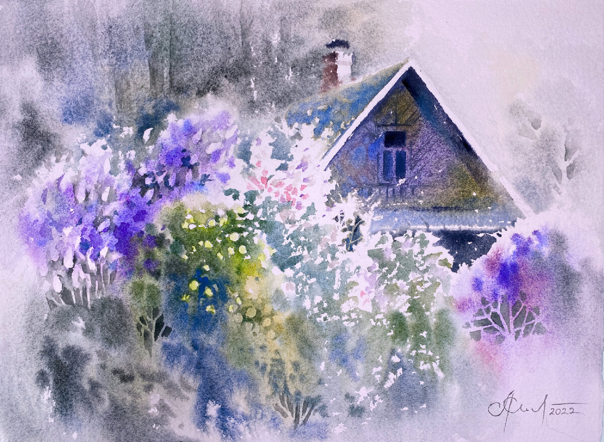 Когда цвели сады. 28х38см. Розовая бумага.