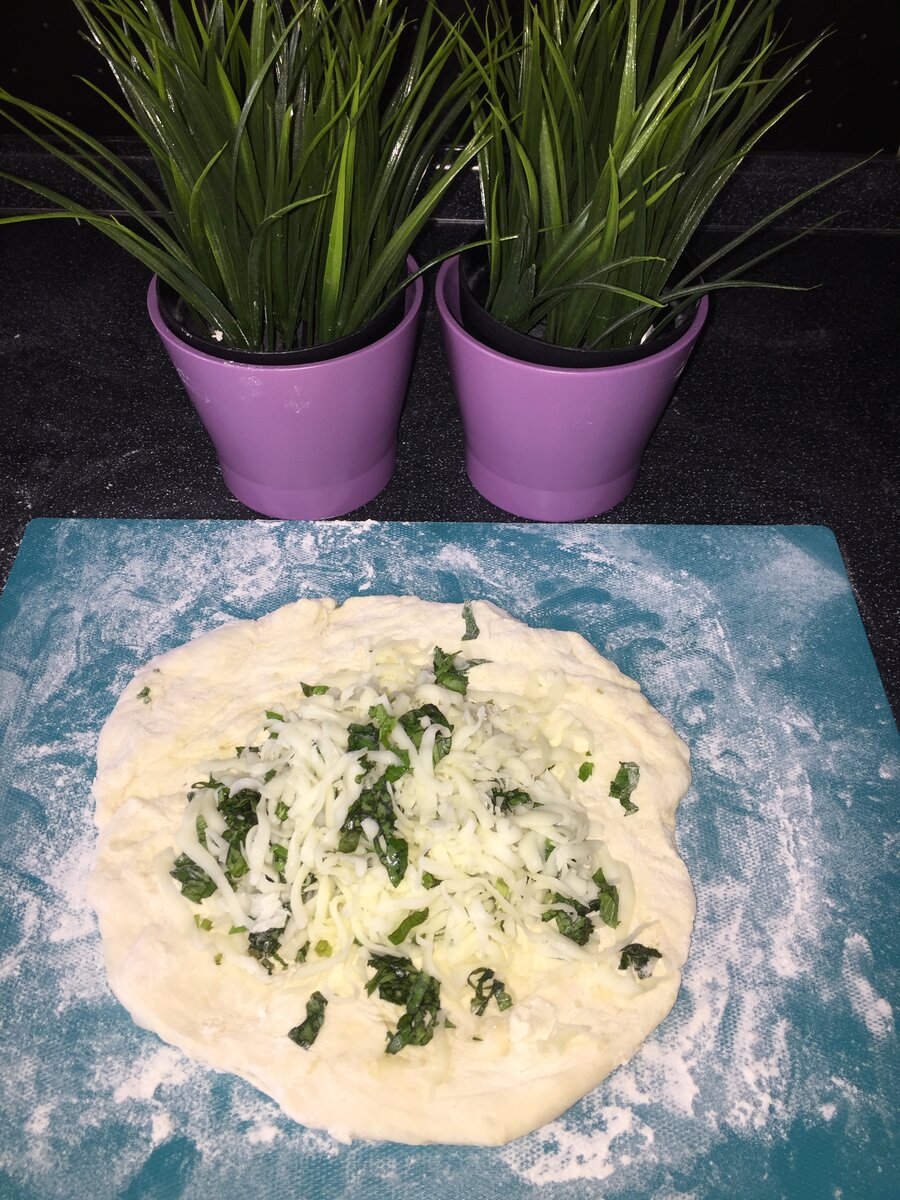 Кладем начинку в центр лепешки 