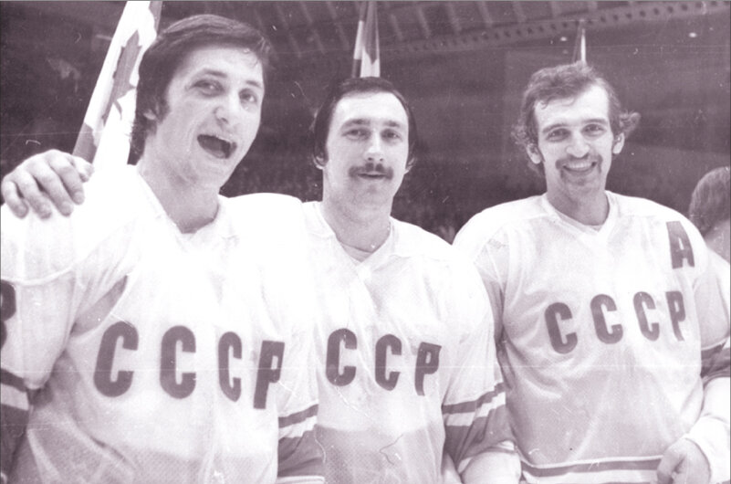 Слева направо: Сергей Капустин, Хелмут Балдерис, Виктор Жлуктов в форме сборной СССР
