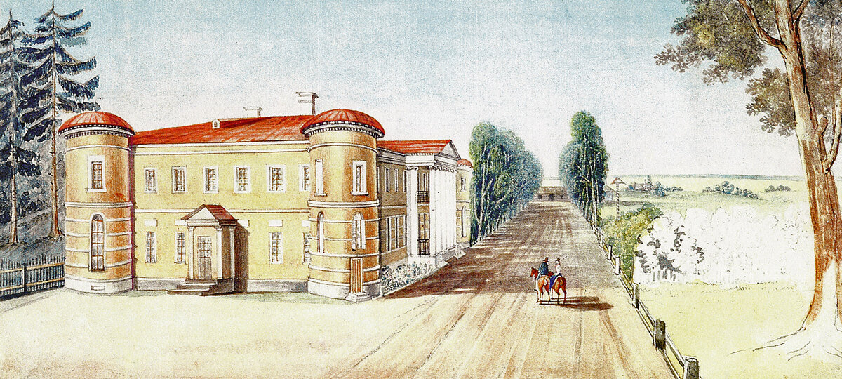 Картина И.И. Подчаского. Написана после 1814 года. Всадник и всадница предположительно Андрей Иванович Гудович с супругой