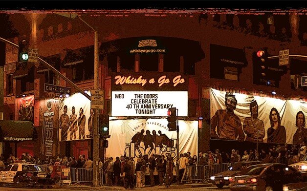 Баннеры с группой The Doors на баре Whisky A Go Go.