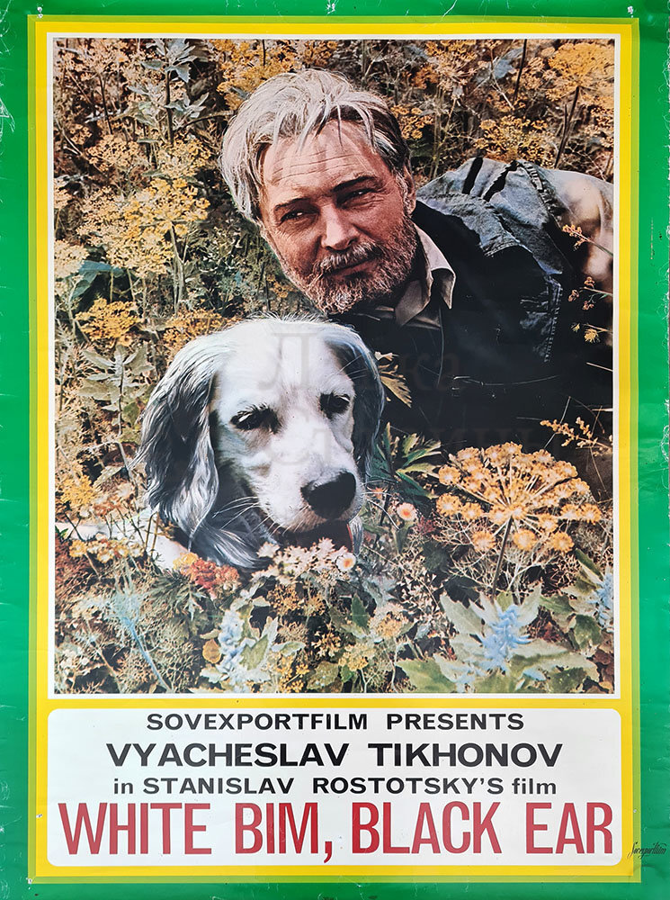 Экспортная афиша советского фильма «Белый Бим Черное ухо», Совэкспортфильм, СССР, 1977 г.