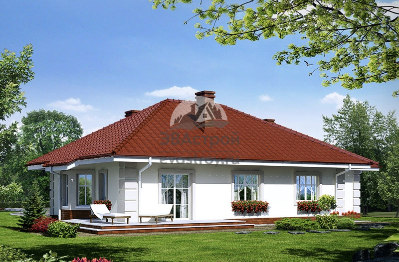 Проект одноэтажного дома 128 м2 с гаражом, эркером и террасой - 103-66