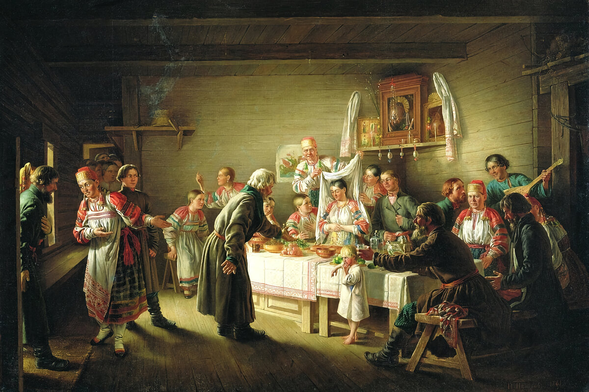 Фрагмент картины «Смотрины невесты». Николай Петрович Петров, 1861 год.