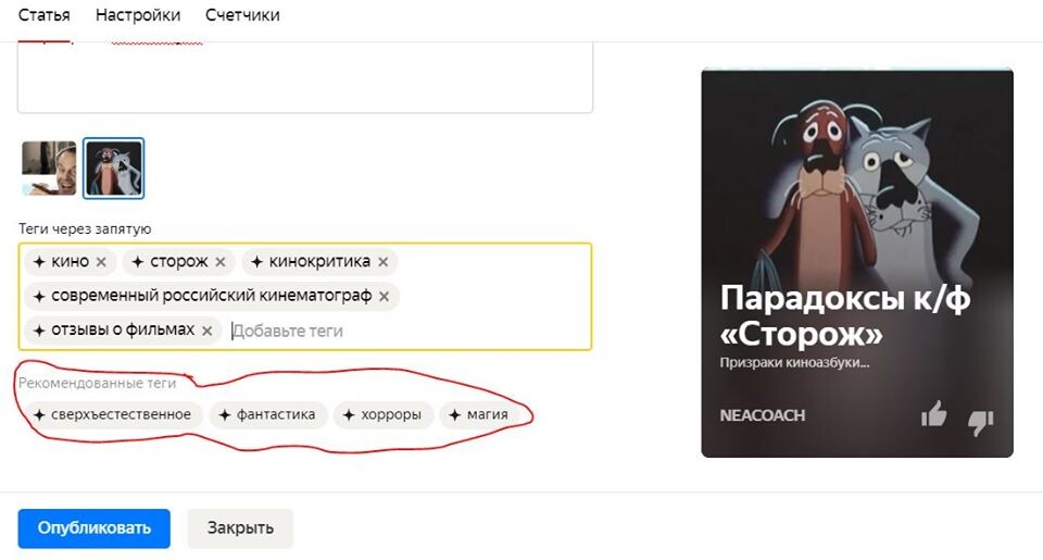 Скрин из редактора Яндекс-Дзен