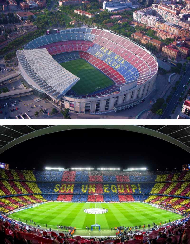 Самая большая арена. Барселона Camp nou. Барселона футбольный стадион Камп ноу. Испания стадион Камп ноу. Стадион Камп ноу в Барселоне вместимость.