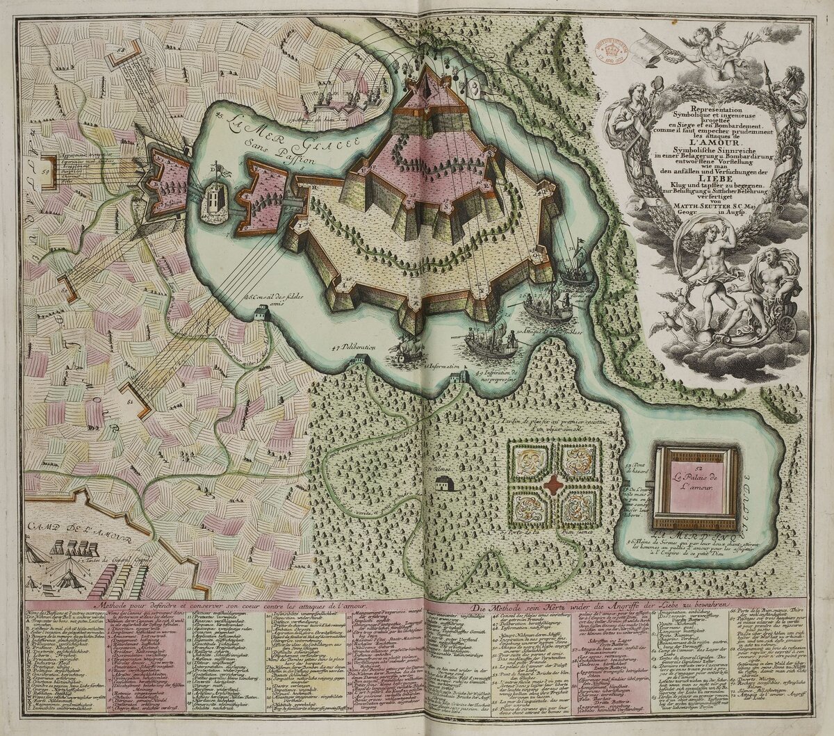 “Аллегорическая карта Осады Замка Любви”, 1735 г., худ. Георг Матхаус Сейттер (Georg Mathhaus Seutter's Allegorical Map of the Siege of the Castle of Love)