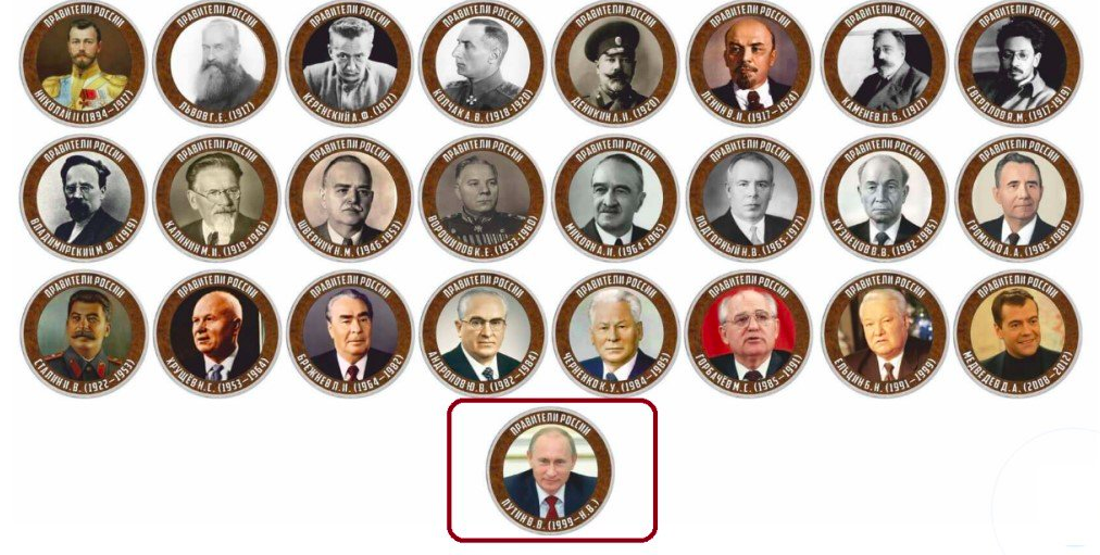 Правители России с 1917 года. Набор монет правители России от Рюрика до Путина. Правители России с 1917 года по годам. Правители 20 века в России в хронологическом порядке.