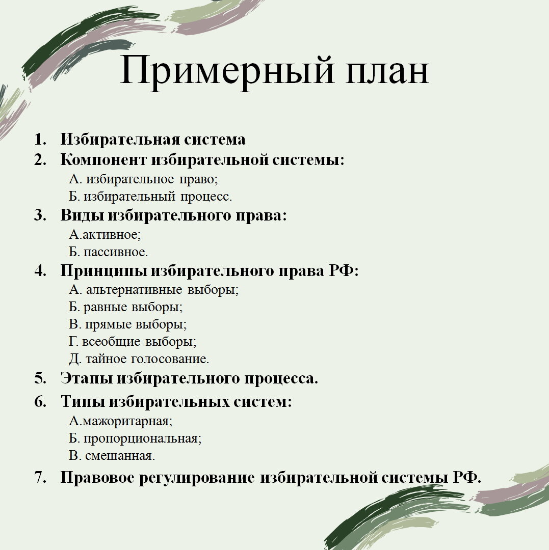 План по теме избирательный процесс