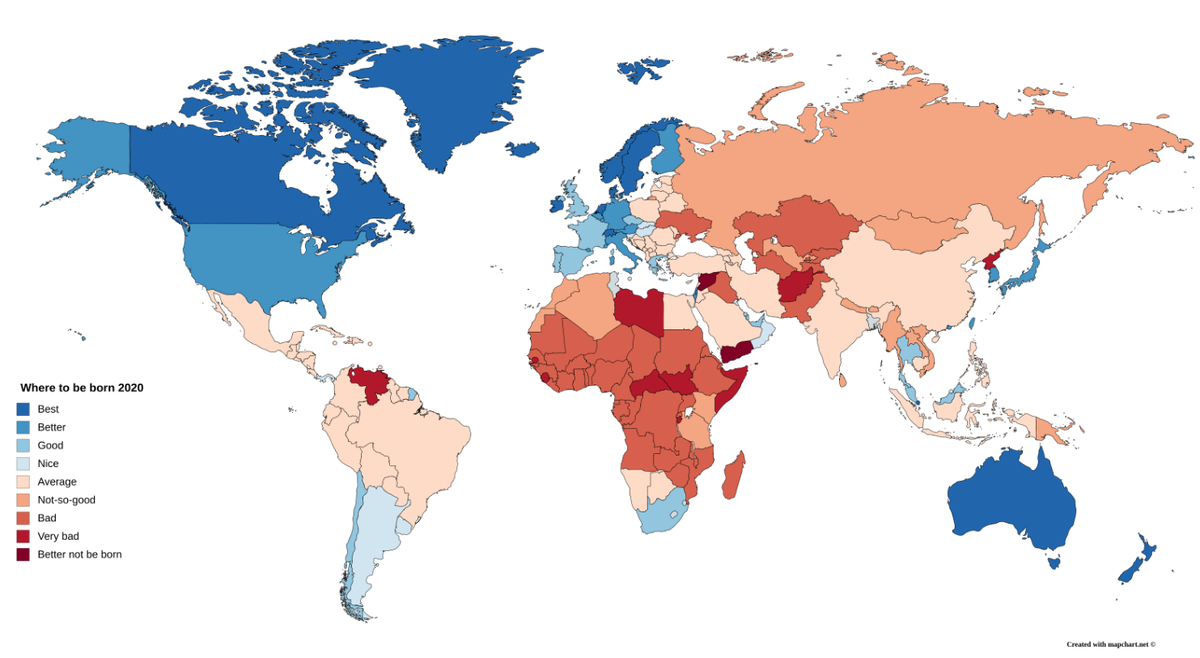 Карта стран, в которых лучше всего стоило родится