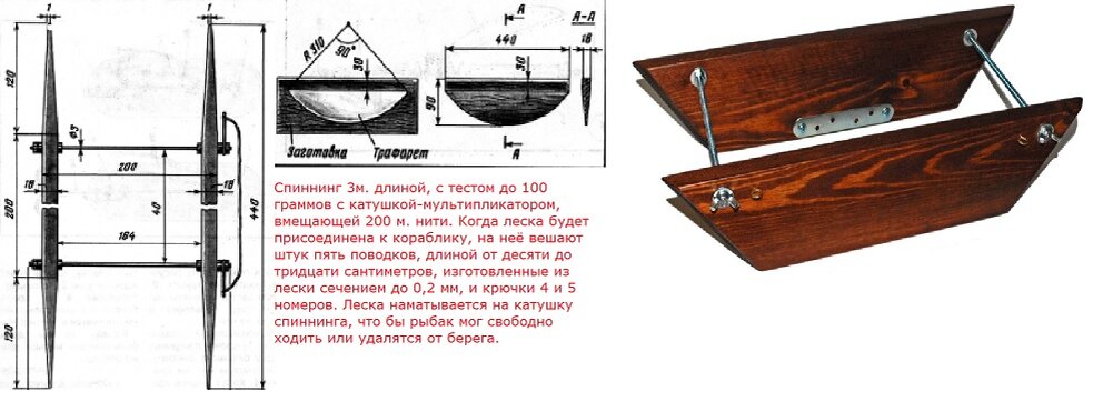 Кораблик для рыбалки на хариуса с мотовилом и оснасткой