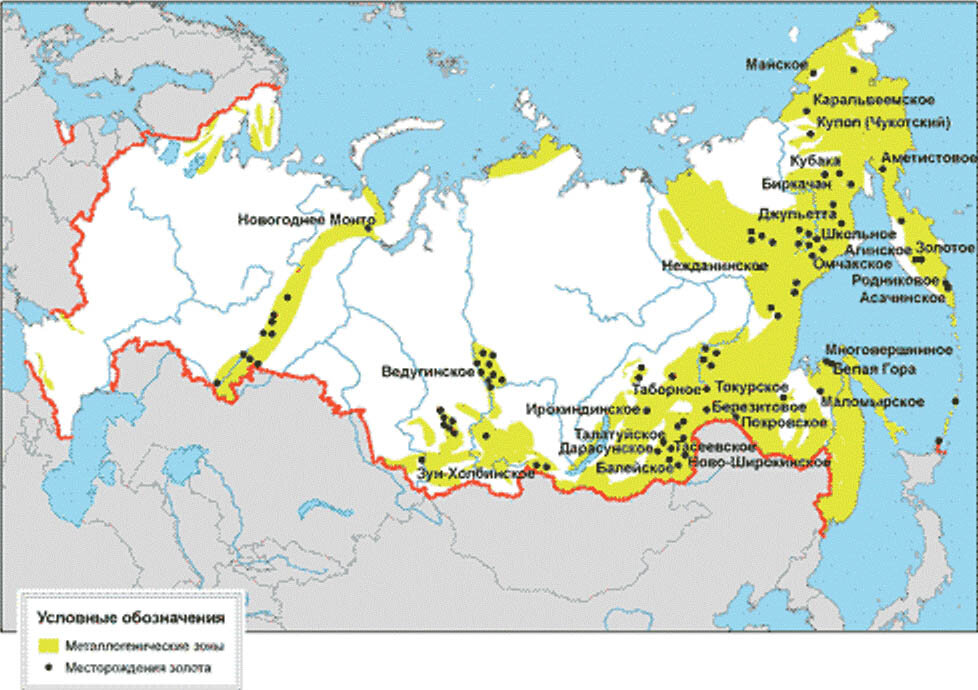 Карта золотоносных рек