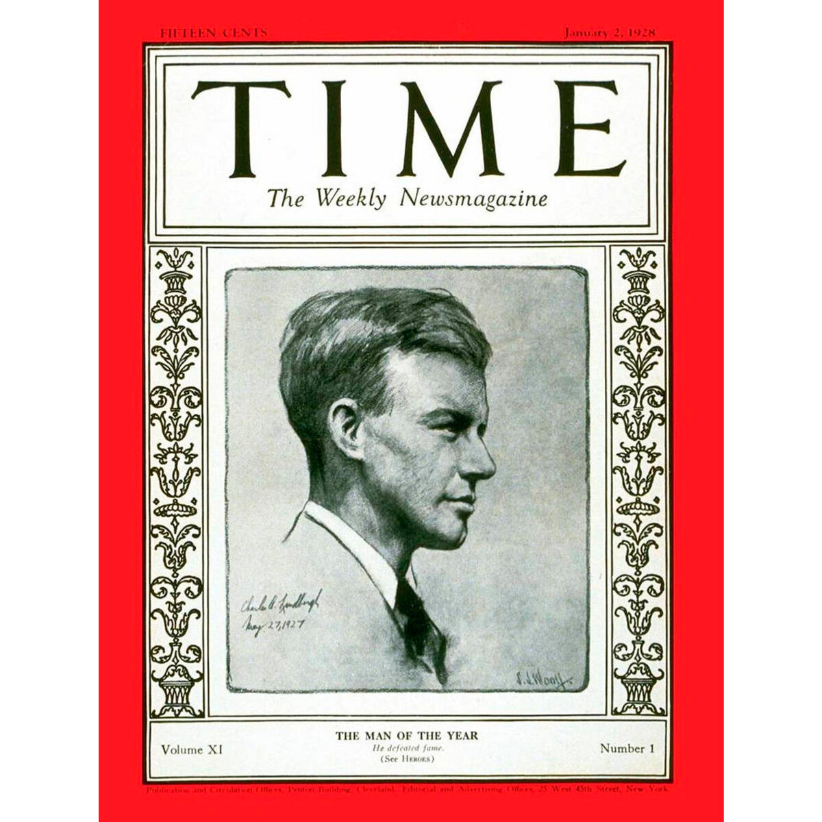 Чарльз Линдберг на обложке журнала "Time" в 1927 году