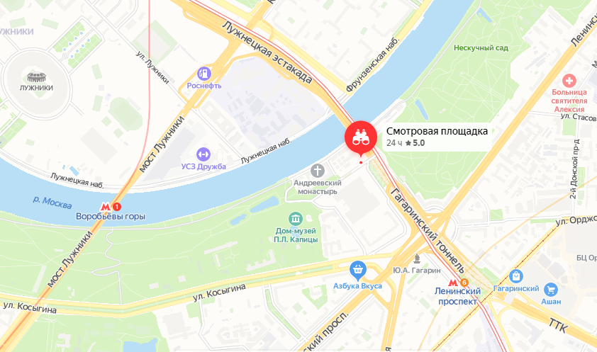 Карта воробьевы горы в москве