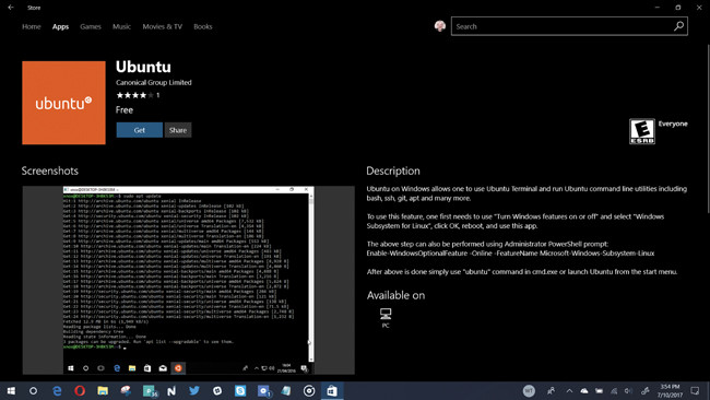 Экран 1. Ubuntu в магазине приложений Windows 