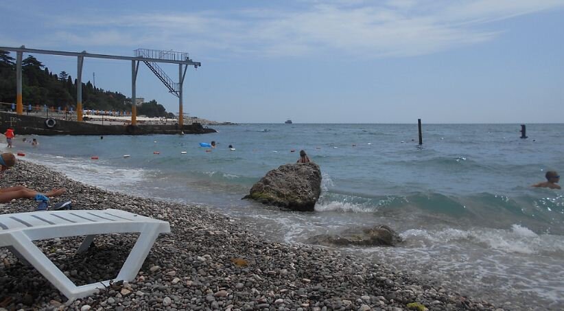 Галечный пляж в Симеизе под скалой Дива