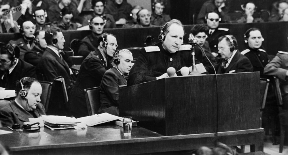 Руденко на Нюрнбергском процессе. Взято из открытых источников