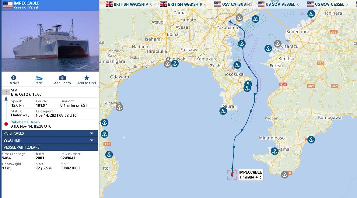 Исследовательское судно Impeccable выходит в море 14 ноября (vesselfinder.com)