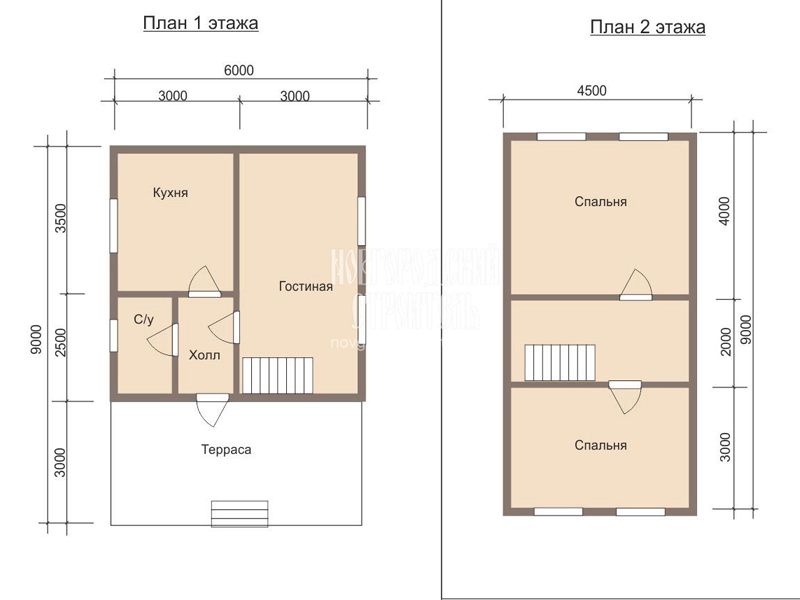 Проект каркасного дома 6х9 двухэтажный с террасой