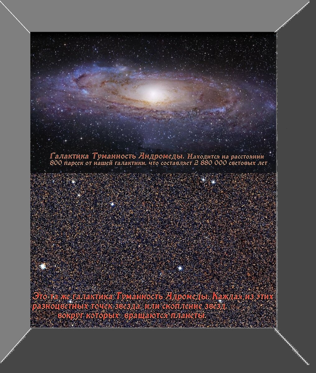  Расстояние от нашей галактики Млечный Путь до  галактики Туманность Андромеды 800 килопарсек, или 2 880 000 световых лет. Это самая близкая к нам галактика.