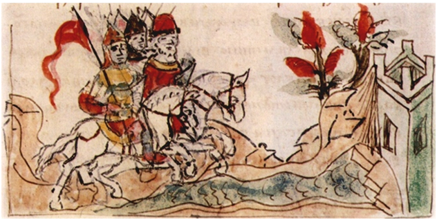 Подступ Владимира Новгородского к Киеву (миниатюра из Радзивиловской летописи).