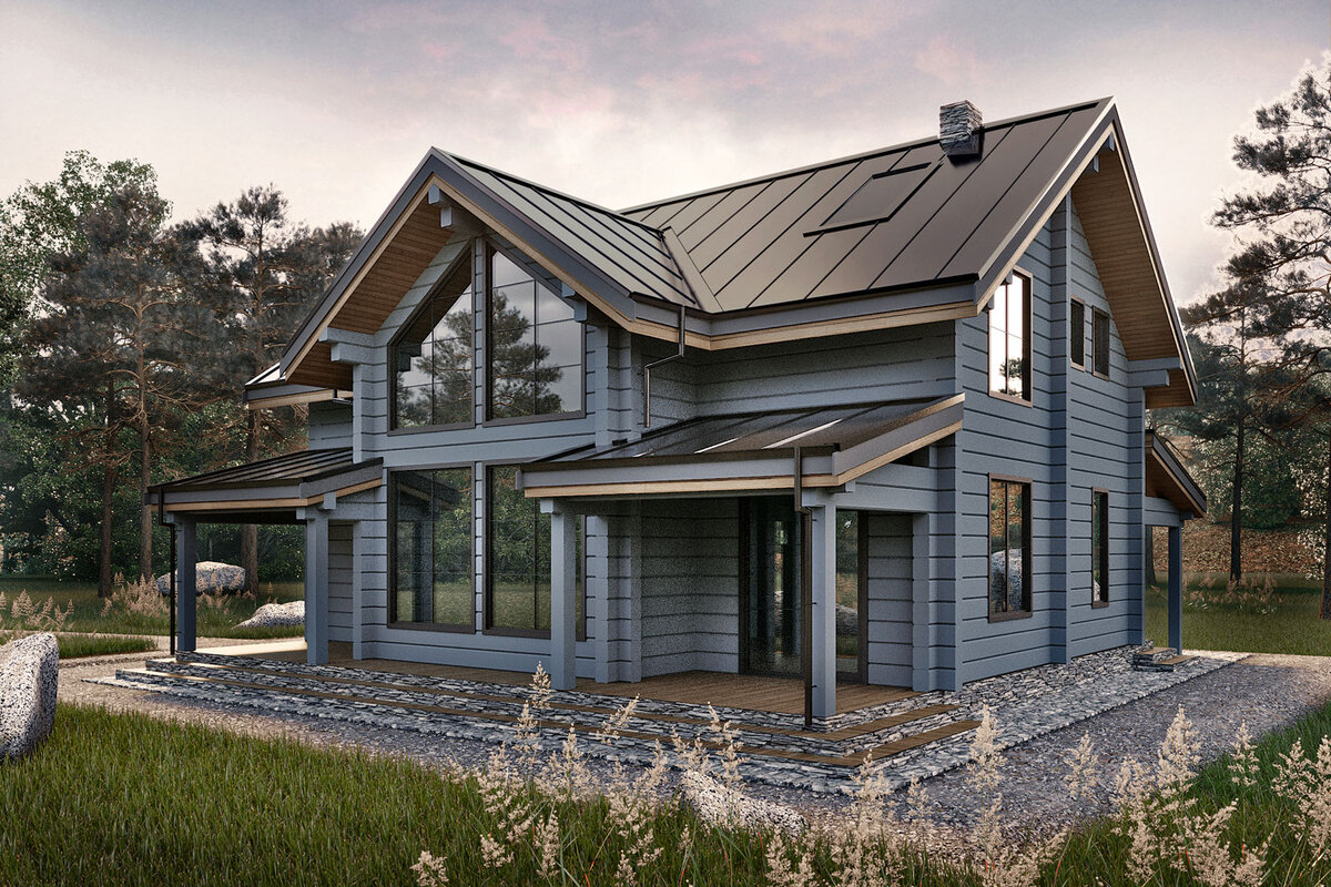 Проект двухэтажного дома из клееного бруса площадью 250м2 | Welco Group ...