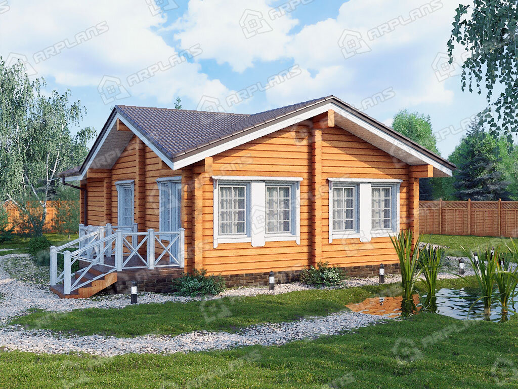 Фото 1 одноэтажного дома из бруса с 2 спальнями и газовой котельной. 80 кв м. Источник arplans.ru Проект ДС-116
